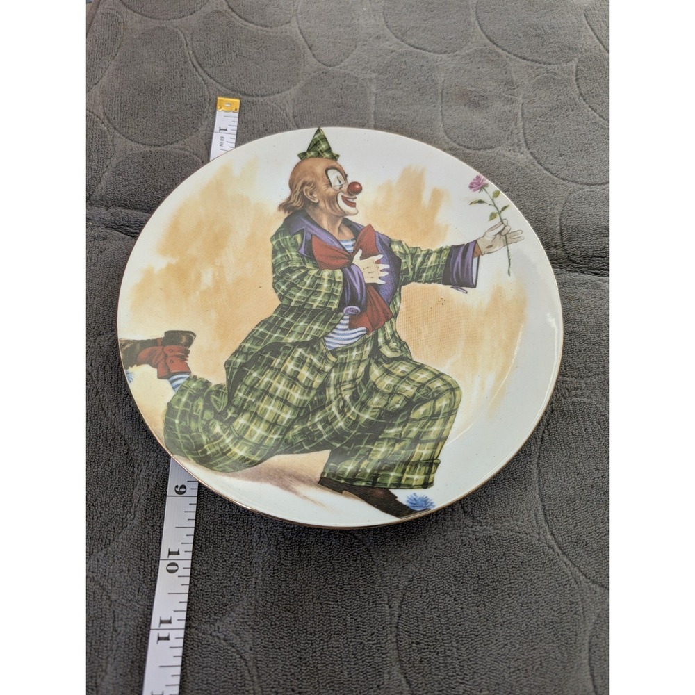 Vintage Clown Plate with Flower Collectible Decor Made in Japan Plaid Suit 9.25"
